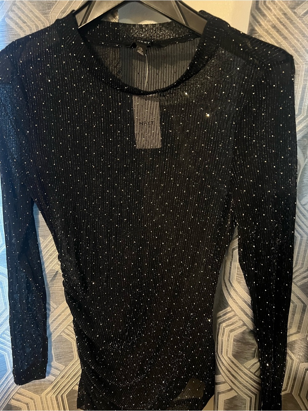 next Black Sparkle Ribbed Long Sleeve Top